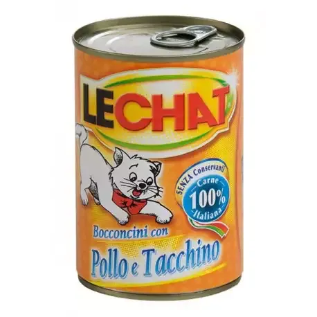 كنسرو غذاي گربه لچت با طعم مرغ LECHAT Chicken In Gravy وزن 400 گرم (غر شدگی جزئی)