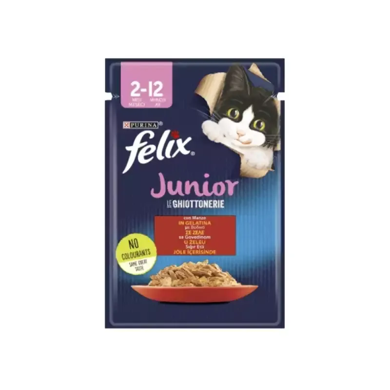 پوچ بچه گربه فلیکس با طعم گوشت گاو Felix Kitten With Beef وزن 85 گرم