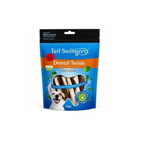 تشویقی سگ تیل سوینگر مدل دنتال طعم بیف Tail Swingers Dental Twists Beef وزن 130 گرم